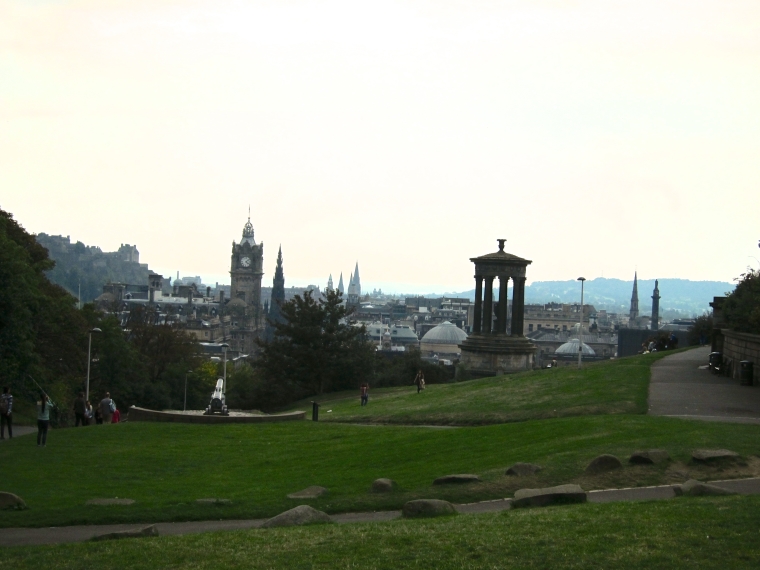 Looking out towards Princes Street and the Balmoral Hotel.