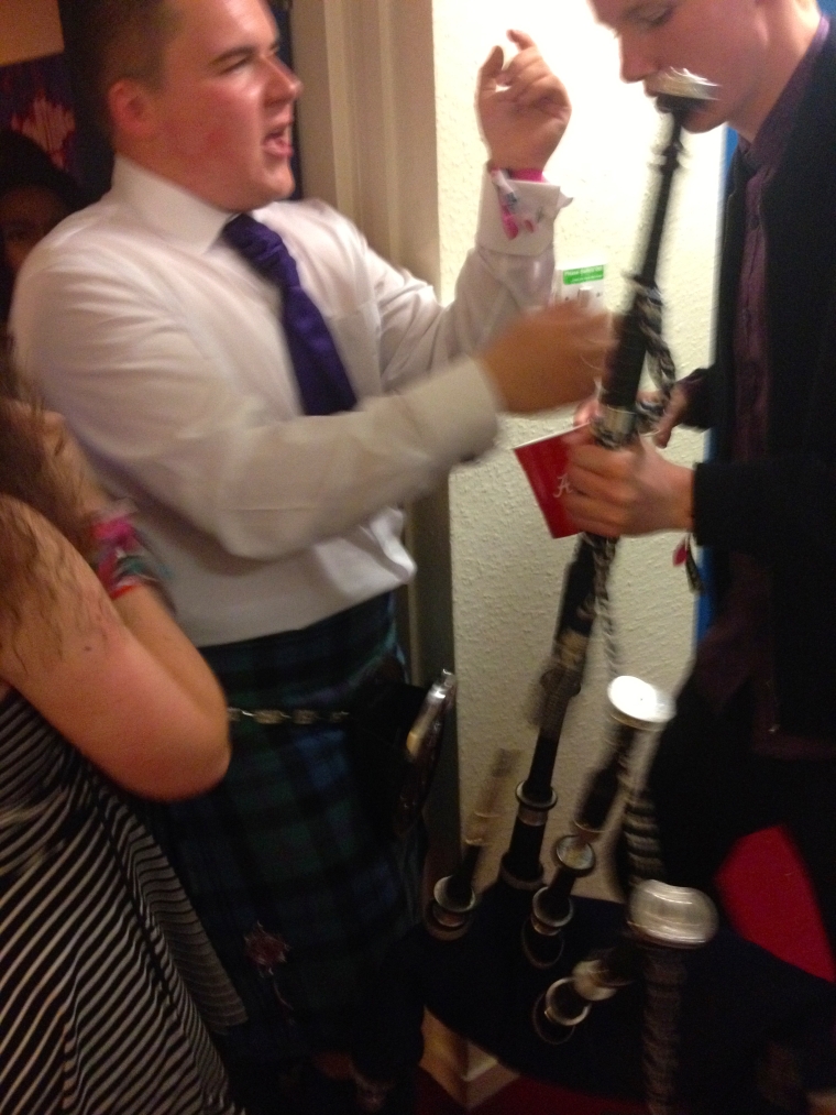 Not pictured: Willy actually playing the bagpipes pre-Freshers' Ball.